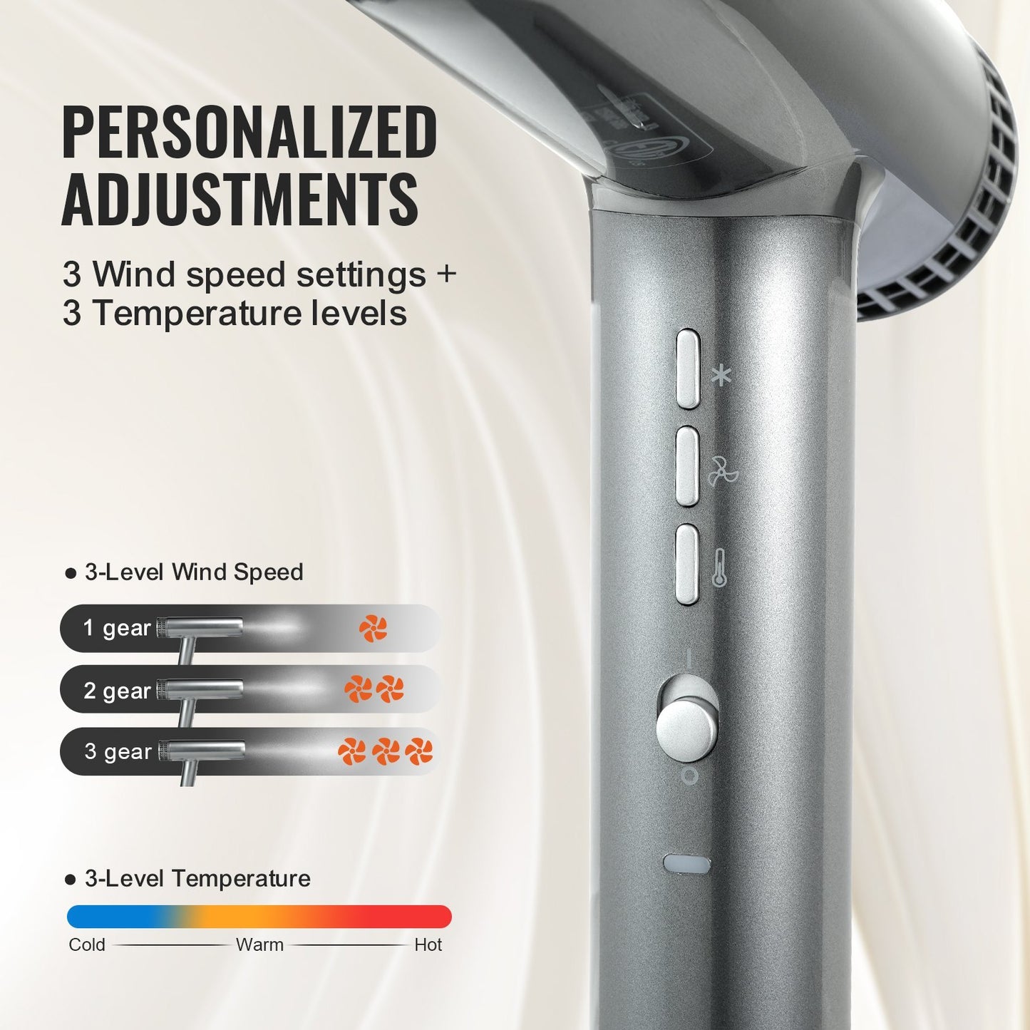 VEVOR Professional Hair Dryer, 3.0 Million Negative Ions Blow Dryer, 98,000RPM High-Speed Brushless Motor, 3 Temp & 3 Speeds, Lightweight Salon Hair Blow Dryers With Nozzles & Diffuser For Home Travel