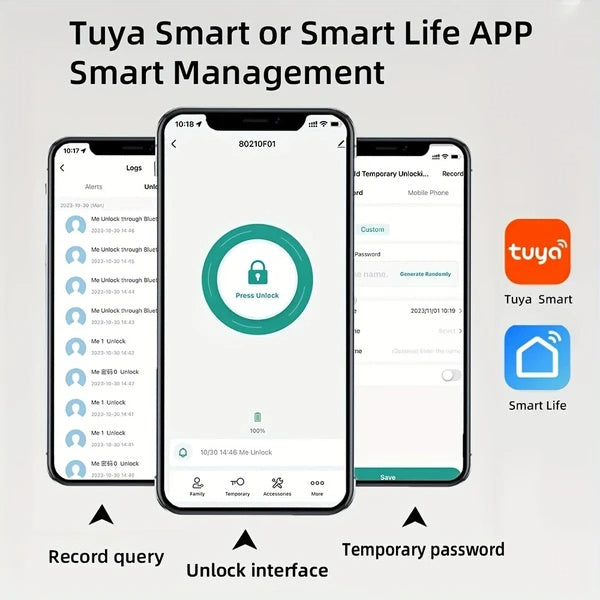 Tuya Fingerprint Door Lock With Lock Smart Fingerprint Door Handle With App Control And Key Biometric Door Lock, Fingerprint Door Lock For Bedroom, Front Door, Home, Apartment, Office And Garage Black
